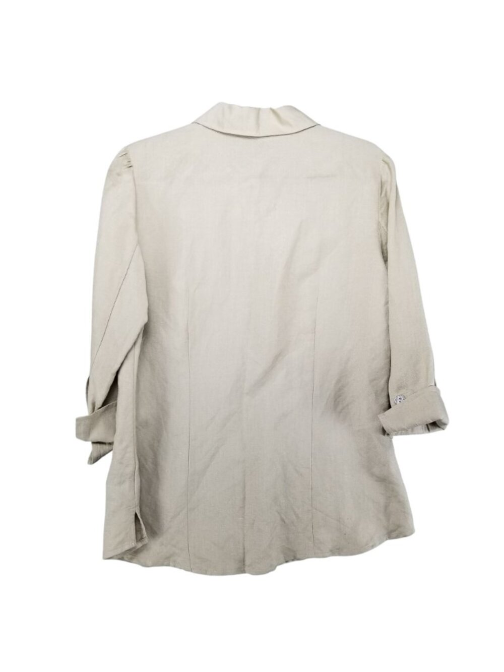 East 5th Shirt Womens Medium Tan Linen Blend Button Up 3/4 Sleeve Collared Top - Picture 10 of 11